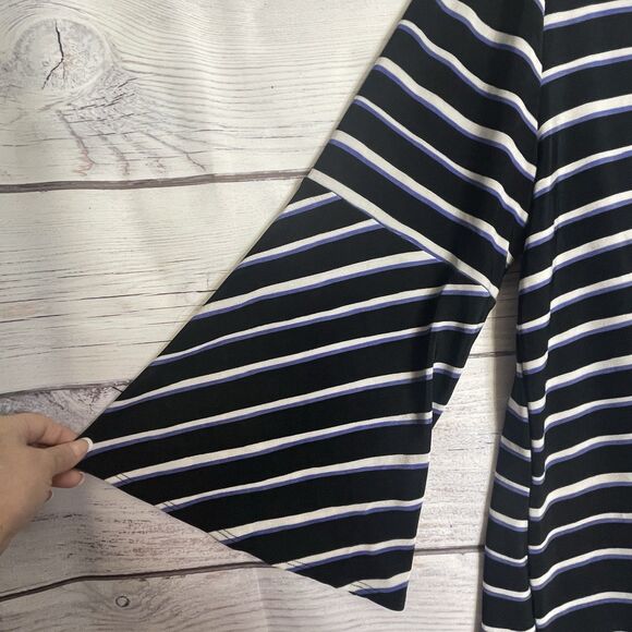 Chico's Travelers Top SZ 4 (20)Black White Striped Slinky Knit Flare Sleeve Boho - Picture 3 of 15